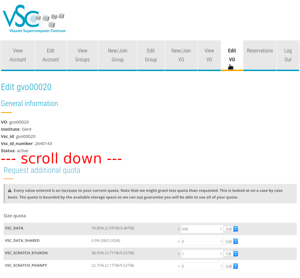 Requesting additional quota for the VO and its members.